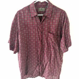 Vintage Robert Stock Red Patterned Silk Shirt, Size: Large
